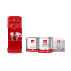 Promoção Mês do Café - Compre uma máquina Y3.3 e ganhe 3 pacotes de cápsulas de café Arábica grátis vermelha 230v